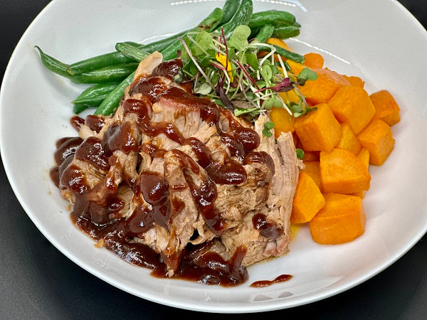 BBQ Pulled Pork w/ Roasted Sweet Potato & Green Beans - A classic Southern dish that's perfect for a hearty and satisfying meal 2