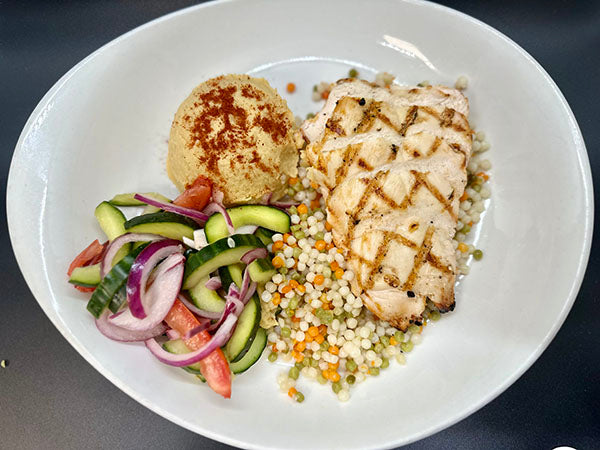 Mediterranean Chicken Couscous Bowl w/ Hummus & Mediterranean Salad 2