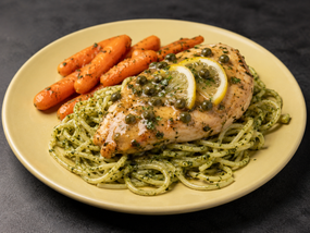 Chicken Piccata with Spaghetti Pesto