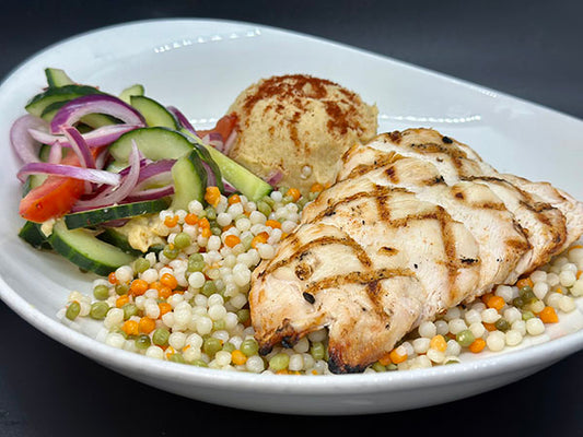 Mediterranean Chicken Couscous Bowl w/ Hummus & Mediterranean Salad