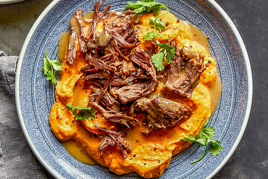 Barbacoa Beef w/ Roasted Yam Puree and Green Veggies