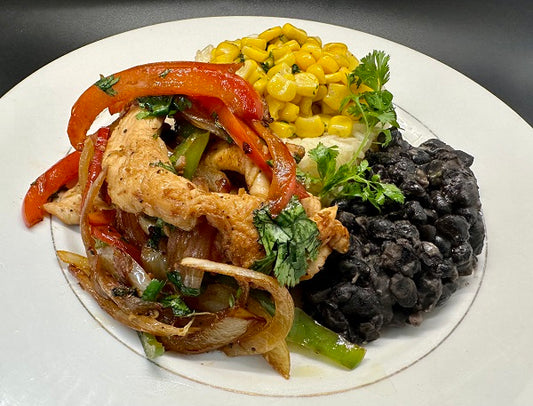 Chicken Fajitas w/ Black Beans & Corn - A fun and festive option that's perfect for Mexican food lovers