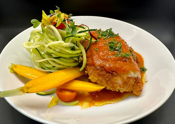 Chicken Parmesan w/ Zucchini Noodles - A low-carb version of the classic Italian dish