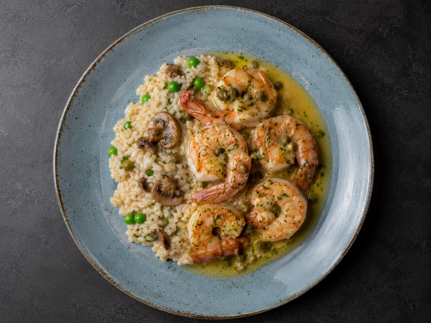 Jumbo Shrimp Scampi with Mushroom Risotto