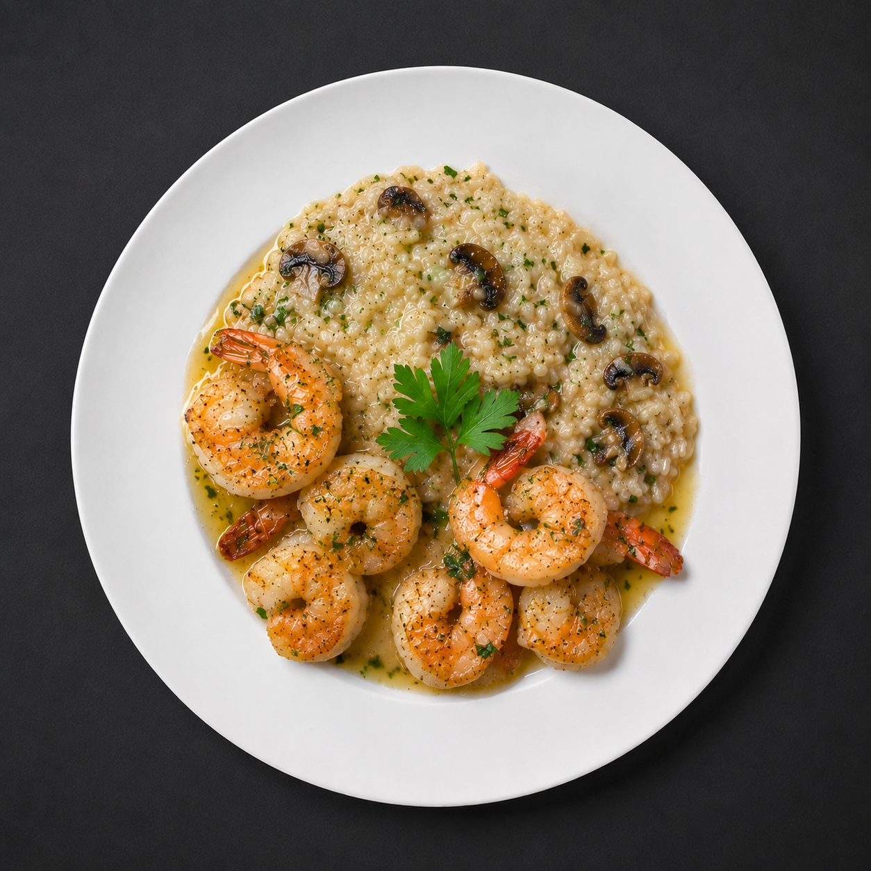 Jumbo Shrimp Scampi with Mushroom Risotto