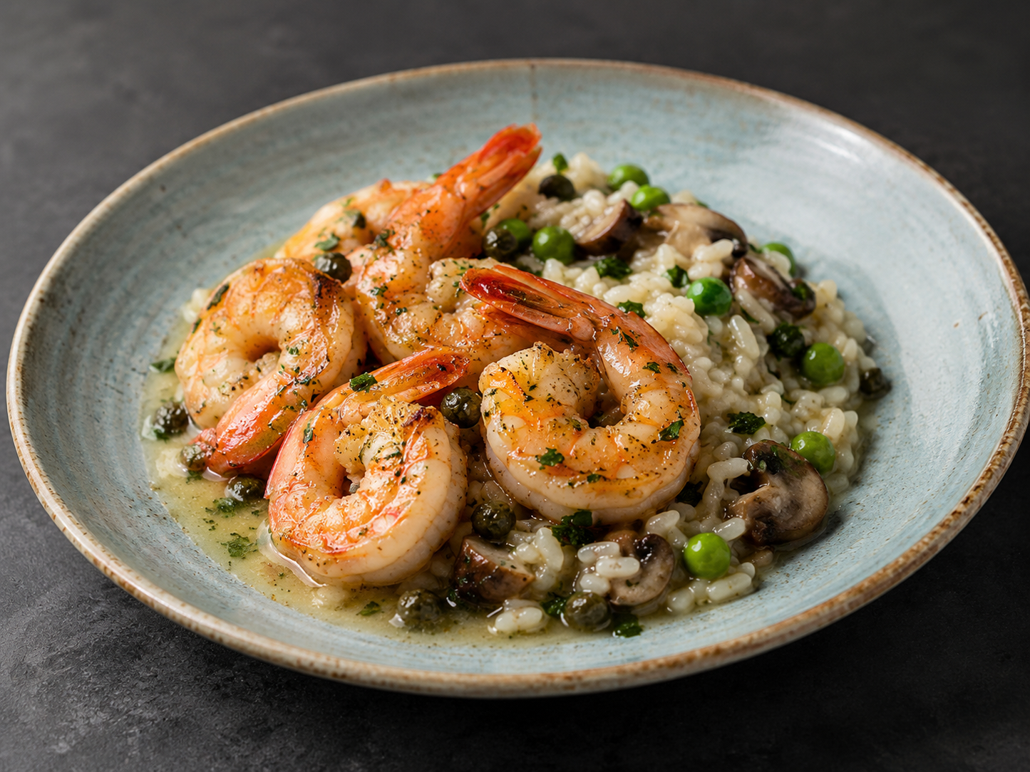 Jumbo Shrimp Scampi with Mushroom Risotto
