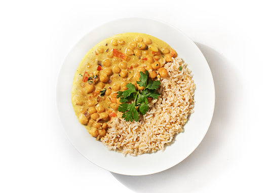 Indian Style Chickpea Curry Bowl with Brown Rice
