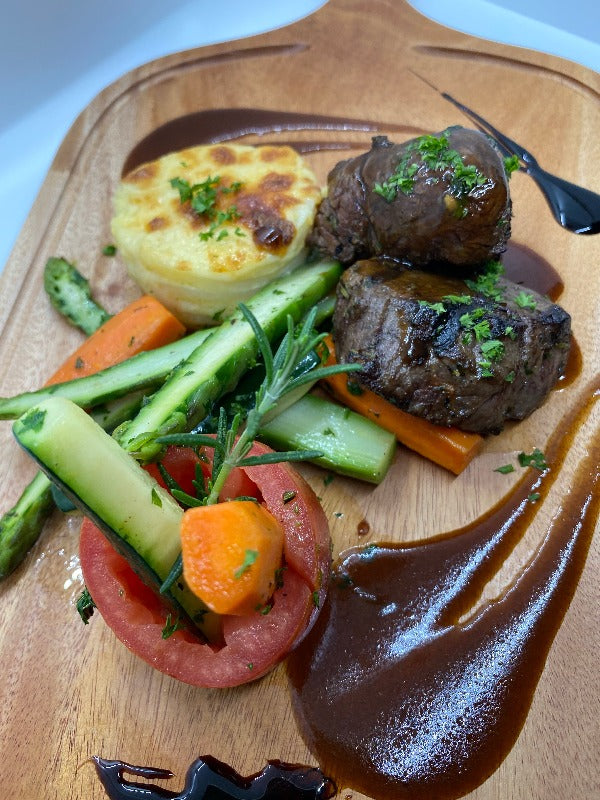 Charbroiled Filet Mignon Medallions w/ Potato Au Gratin