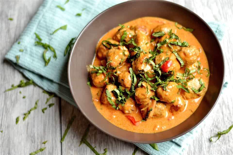 Thai Turkey Meatballs w/ Roasted Cauliflower Pureé